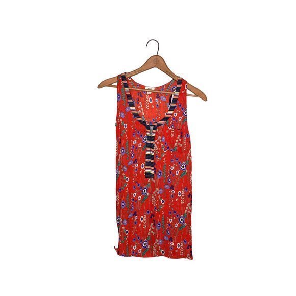 Anthropologie XS Tiny‎ Red Floral Mixed Media Gray Jersey Back Zuma Tank Top $98 - Picture 3 of 6